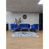 Zafir Papatya Çay Seti Koltuk Takımı Siyah Boyalı Sivriltme Ayak, Balkon, Salon, Ofis, Cafe Koltuk Takımı - Mavi - Tek Ebat