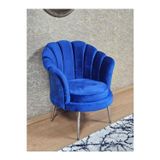 Zafir Tekli İstiridye Krom Kaplama Sivriltme Ayak Çay Seti Koltuk Tekli Berjer , Balkon, Salon, Ofis Mavi Renk 47 x 47 Boyut/Ebat
