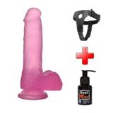 Zaga Oyun 17,5 Cm Belden Bağlamalı Şeffaf Realistik Damarlı Vantuzlu Pembe Dildo Penis