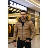 Zagmen Erkek Kürk Yaka Şişme Suni Deri Mont Taba