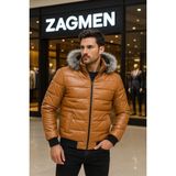 Zagmen Erkek Suni Deri Şişme Mont - Hardal