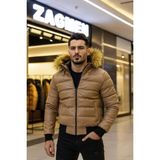 Zagmen Taba Renkli Erkek Suni Deri Şişme Mont M Beden Fermuarlı Modern Stil