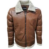 Zagmen Z01037 Erkek Yakası Kürklü Fermuarlı Deri Ceket - Z01037 - Açık Kahverengi - ST01037-Açık Kahverengi-S