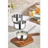 Zagori Çelik 3 Lü Kaçerola Sosluk Sütlük Mini tencere 12 Cm - 14 Cm - 16 Cm