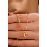 ZAHAP GOLD Nazar Detaylı 925 Gümüş Kişiye Özel Harf Kolye - D Harfli Kolye
