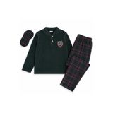 zahider Erkek çocuk pamuklu polar kışlık uzun kollu düğmeli yaka pijama takımı