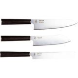 Zaika 3'Lü Şef Bıçak Seti: Gyutou, Eğri Santoku Ve Ekmek Bıçağı – Ahşap Sap, Paslanmaz Çelik