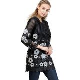 Zamback Hakiki Deri'den Papatya Desenli Kadın Uzun Ceketi - 2XL - Siyah