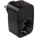 Zamerya Tekli Yüksek Voltaj Korumalı Duvar Prizi 2x Type-C 1x USB Çıkışlı Priz Grup Priz Çoğaltıcı Siyah