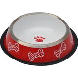 Zampa 32 Oz Kaymaz Tabanlı Kırmızı Beyaz Desenli Köpek Mama-Su Kabı