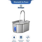 Zampa Kedi ve Köpekler Için Altıgen Paslanmaz Çelik Otomatik Su Pınarı 2.8 Litre - Gri