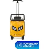 Zampago Led Işıklı Göz Desenli Çocuk Valizi – Binilebilir, Düşme Engelleyici - 10.000 mAh Powerbank Hediyeli - Sarı