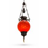 Zanaat El Yapımı Otantik Cam Metal Sarkıt Avize, Kırmızı Cam Küre, Siyah Metal Gövde, 110x25cm, E14 Duy, Salon İçin Dekoratif Aydınlatma