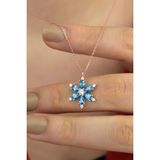 Zanaat Silver Gümüş Zincirli Aqua Taşli Rose Kaplama Lotus Kamelya Çiçeği Kolye - Buz Mavisi - 45 cm