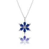 Zanaatsilver 925 Ayar Gümüş Zincirli Mavi Taşlı Rodyum Kaplama Lotus Kamelya Çiçeği Kolye