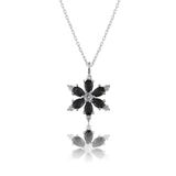 Zanaatsilver 925 Ayar Gümüş Zincirli Siyah Taşlı Rodyum Kaplama Lotus Kamelya Çiçeği Kolye