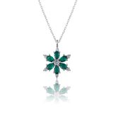 Zanaatsilver 925 Ayar Gümüş Zincirli Yeşil Taşlı Rodyum Kaplama Lotus Kamelya Çiçeği Kolye