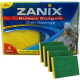Zanix 4'lü Bulaşık Süngeri Extra Güçlendirilmiş (11X15 Cm.) - Yeşil