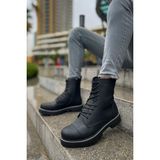 Zapatos CH009 Military Erkek Spor Günlük Bağcıklı ve Fermuarlı Cilt Bot Cst - Mat Siyah - BLK-Siyah