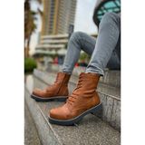 Zapatos CH009 Military Erkek Spor Günlük Bağcıklı ve Fermuarlı Cilt Bot Cst - Taba - Kahverengi