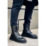 Zapatos CH229 Crow Erkek Spor Günlük Bağcıklı ve Fermuarlı Cilt Bot Cst - Siyah - BLK-Siyah
