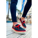 Zapatos CH311 Espadril Erkek Günlük Bağcıklı Hasır Taban Triko Klasik Ayakkabı Tht - Siyah/kırmızı - 001-Siyah