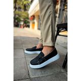 Zapatos CH417 Mancini Erkek Klasik Bağcıksız Ayakkabı Cilt Siyah Vegan Malzeme Kalın Taban - 001-Siyah