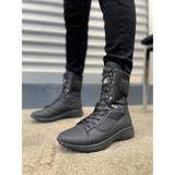 Zapatos JY799 Bağcıklı Ortopedik Taban Siyah Erkek Askeri Bot Suni Deri Konforlu İç Taban - BLK-Siyah