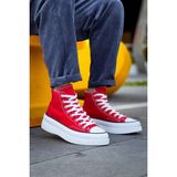 Zapatos Kb-Cx3 Erkek Günlük Bağcıklı Keten Uzun Spor Sneaker Ayakkabı Kbt - Kırmızı - Beyaz