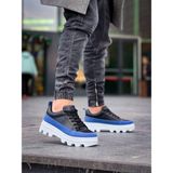 Zapatos KB056 Erkek Günlük Bağcıklı Cilt Süet Spor Sneaker Ayakkabı Csbt - Siyah/mavi - 001-Siyah