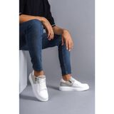 Zapatos SLW155 Warrior Bağcıklı ve Fermuarlı Cilt Süet Erkek Günlük Sneaker Ayakkabı Csbt - Beyaz/gri