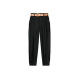Zara B.pants Kemerli Keten Pensli Pantolon, Siyah