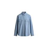 ZARA CEPLİ REGULAR FIT ŞAMBRE GÖMLEK, İndigo, XL (US XL) beden