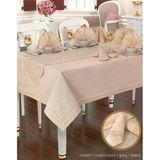 Zara Linen Yemek Takımı Masa Seti 12 Kişilik 26 Parça 155 × 220 Cm Runner Set Kapiçino