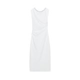 ZARA Midi Drapeli Parlak Elbise, Beyaz, beden: S