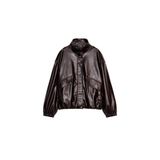 ZARA Suni Deri Bomber Ceket, Koyu Kahverengi, beden: L
