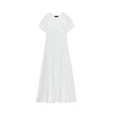 Zara T-dress Midi Müslin Godet Elbise, Beyaz