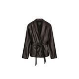 Zara W.short-outwear Kemerli Suni Deri Ceket Zw Collectıon, Koyu Kahverengi