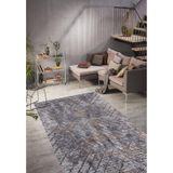 Zareçni Gri Modern Geometrik Etnik Eskitme Desenli Boho Makinada Yıkanabilir Hafif Hav Toz Vermez Leke Tutmaz Kaymaz Taban Dijital Makine Baskı Halı Oturma Odası Salon Yolluk Koridor Mutfak Halısı