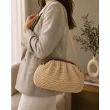 Zarena Official Sahara Straw - Hasır Örgü Zincir Askılı Portföy El ve Omuz Çantası - Kilitli Küçük Boy Clutch - Bej