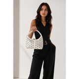 Zarena Official Stud - Kadın Troklu Zımbalı Hilal Hobo Omuz Çantası - Krem