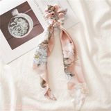 Zarif Lüks Saten Kumaş Fularlı Lastik Toka Pudra Desenli - Kadın Scrunchie Lastikli Saç Tokası - Tek Ebat