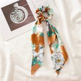Zarif Lüks Saten Kumaş Fularlı Lastik Toka Turuncu Desenli - Kadın Scrunchie Lastikli Saç Tokası - Tek Ebat