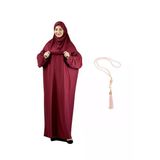 Zarif Namaz Elbisesi Ve Türban Tesbih Set Tesettür Şal Müslüman Kıyafetleri Abaya Bordo Tek Ebat