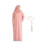 Zarif Namaz Elbisesi Ve Türban Tesbih Set Tesettür Şal Müslüman Kıyafetleri Abaya Pembe Tek Ebat