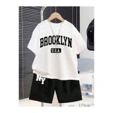 ZAROKANE USA BROOKYLYN YAZI BASKILI ALT-ÜST ŞORT/T-SHİRT İKİLİ YAZLIK ÇOCUK TAKIMI