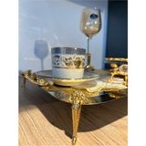 zaTen Pazar 6'LI GOLD DETAYLI AYAKLI GOLD ÇAY KAHVE SUNUM TEPSİSİ