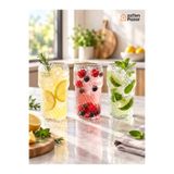 zaTen Pazar Amelie 6'lı Cam Meşrubat Bardağı Burgu Çizgili Uzun Kokteyl Su Limonata ve Soğuk Kahve Sunum Bardağı Seti