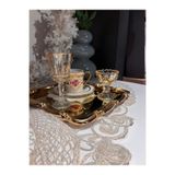 zaTen Pazar Premium Bal Rengi 12 Parça İkram Seti - 6 Kişilik Kristal Kesim Su Bardağı & Lokumluk Takımı