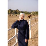 Zaure Kadın Tesettür Fermuarlı Triko Elbise - 00400 Lacivert - Standart